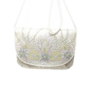 Vintage 80s 90s Beaded White Crossbody Clutch